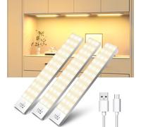 Lampe De Placard Lot De 3, 1000mah 3000k Lampe Placard Avec Détecteur De Mouvement Rechargeable Usb Sans Fil Led Lamp Aimant Intégré Veilleuse Pour Placard, Armoire, Escalier, Couloir, Cuisines