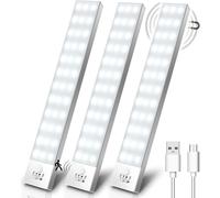 Lampe De Placard Lot De 3, 5000k 1000mah Usb Sans Fil Led Lampe De Placard Détecteur De Mouvement Rechargeable Lamp Led Aimant Intégré Veilleuse Pour Armoire Placard Escalier Cuisine Couloir