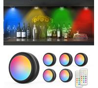 Lampe De Placard Lot De 6, 13 Couleurs Led Veilleuse Avec Télécommande, Minuterie Intensité Réglable Lumière Cuisine Sous Meuble Eclairage Led À Piles Pour Armoire,Escalier,Vitrine (T025 Noir)