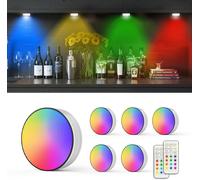 Lampe De Placard Lot De 6, 13 Couleurs Lumière Cuisine Sous Meuble Avec Télécommande, Minuterie Intensité Réglable Led Veilleuse Eclairage Led À Piles Pour Armoire,Escalier,Vitrine (T047 Blanc)