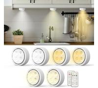 Lampe De Placard Lot De 6, Lumière Cuisine Sous Meuble Avec Télécommande, Spot Led Minuterie Intensité Réglable Led Veilleuse Eclairage Led À Piles Pour Armoire,Escalier,Vitrine (T048 Blanc)