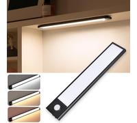 Lampe de Placard Sans Fil avec Détecteur de Mouvement, Lampe d'Armoire Magnétique, Eclairage Led Interieur, 3 Couleurs Reglette Led Cuisine Sous Meuble, Lumiere Led Adaptée Escalier Couloir (Noir)