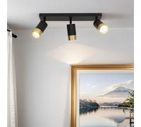 Plafonnier noir, or, plafonnier GU10, spot lampe plafond, flexible, 39,5 cm de long, ciblé, cuisine, couloir, spot plafond 3 flammes