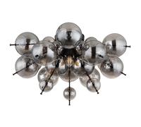 Lampe de plafond 3 flammes Lampe de plafond Salon Boule de verre fumé noir, métal verre, 3x E14 douilles, DxH 55x28 cm