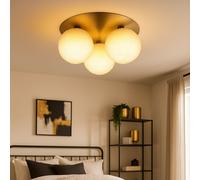 Plafonnier Lumière pour Salle à Manger Tresse Verre Blanc Rond LED D 32 CM