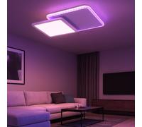 Plafonnier LED à changement de couleur plafonnier rectangulaire dimmable avec télécommande plafonnier RGB, CCT, rétro-éclairage, pivotant, 22W 1200Lm, LxlxH 45,3x45,3x7,5 cm