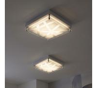 Plafonnier Lampe de plafond modèle éclairage salon argenté en design carré, métal acrylique, 1x LED 1x 12 watt 1200 lm blanc neutre, LxLxH 25x25x7,5 cm, 2er Set