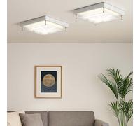 Plafonnier Lampe de plafond modèle éclairage salon argenté en design carré, métal acrylique, 1x LED 1x 12 watt 1200 lm blanc neutre, LxLxH 25x25x7,5 cm, 2er Set