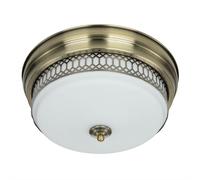 Lampe De Plafond Bar Ø 35 Cm Laiton Antique Blanc IP44 Verre Métal 2x E27