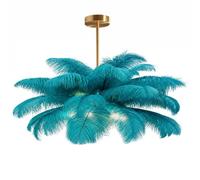 Lampe De Plafond CréAtive En Plume D'Autruche Bleue De Paon, Lampe Pendentive En Plume Romantique Et EsthéTique Avec Base DoréE Pour La Chambre à Coucher, Le Salon, Le Couloir