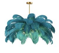 Lampe De Plafond CréAtive En Plume D'Autruche Bleue De Paon, Lampe Pendentive En Plume Romantique Et EsthéTique Avec Base DoréE Pour La Chambre à Coucher, Le Salon, Le Couloir
