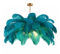 Lampe De Plafond CréAtive En Plume D'Autruche Bleue De Paon, Lampe Pendentive En Plume Romantique Et EsthéTique Avec Base DoréE Pour La Chambre à Coucher, Le Salon, Le Couloir