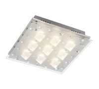 Lampe de plafond cristal LED plafonnier chromé lampe de salon, verre satiné, 9x 3W, 9x240lm 3000K, LxlxH 38x38x14 cm