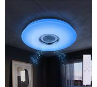 Plafonnier Haut-parleur Bluetooth Lampe de salon Effet étoilé Plafonnier à intensité variable, blanc, RGB LED 24 watts 1120Lm blanc chaud-froid, DxH 40x7 cm