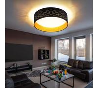 Plafonnier LED plafonnier lampe de salle à manger avec effet étoile, textile or noir, 18W 1000lm 3000K, DxH 40x12cm