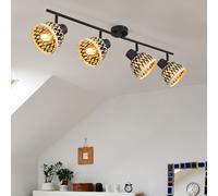 Plafonnier lumière noire spot bande bambou lampe de salle à manger spot de plafond moderne 4 flammes naturel, plafonnier spots réglables, métal, 4x douilles E27, LxPxH 80x13x19 cm