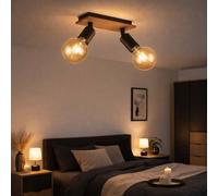 Plafonnier LED Lampe en bois 2 flammes Plafonnier spot orientable, noir brun, 7W 630Lm blanc chaud, LxLxH 21x9x11 cm