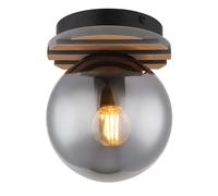 Lampe de plafond en verre fumé Lampe de plafond de la salle à manger ronde Boule de verre chambre à coucher, métal verre MDF, 1x douille E27, DxH 15x20 cm