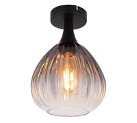 Lampe de plafond en verre fumé Lampe de plafond noire Lampe de salon rétro, métal, douille E27, DxH 20x27,5 cm