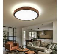 Plafonnier, lampe de salon, luminaire en bois, maison de campagne, CCT, métal, noire, LED 12W 530lm blanc chaud-blanc lumière du jour, DxH 30,7x9 cm