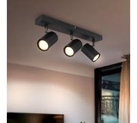 Spot de plafond noir 3 flammes GU10 plafonnier salon, orientable, aluminium métal, 3x GU10, LxlxH 39x6x14,5 cm