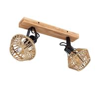 Lampe de plafond Lampe de salon corde de chanvre aspect bois réglable, métal noir, 2 flammes E27, LxLxH 38x16x25 cm