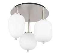 Lampe de plafond Lampe de salon Lampe de chambre à coucher, 3 flammes, métal nickel mat verre opalin, E14 douilles, DxH 46x36cm