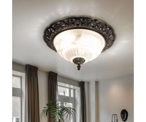 Lampe de plafond Lampe de salon Lampe de chambre à coucher, style campagnard acier zinc argent antique verre décor fleurs, 2x E14 douilles, DxH 33x17cm