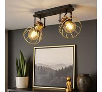 Eglo Rail spot Sambatello, rampe de 2 spots orientables, barre de spots pivotants, plafonnier en métal noir et laiton brossé, lampe de plafond avec douille E27