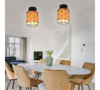 Lampe De Plafond Lampe De Salon Métal Noir Aspect Bois E27 Ensemble De 2