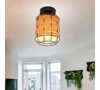 Lampe De Plafond Lampe De Salon Métal Noir Aspect Bois E27 H 22cm