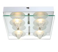 Lampe de plafond Lampe de salon Plaque de verre chromée 4 flammes LED, métal verre, 1x LED, L 25 cm