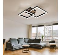 Plafonnier plafonnier lampe en bois lampe de salle à manger lumineuse en bois, MDF aspect bois métal opale noire, LED 15W 700Lm blanc chaud, LxPxH 42x31x8cm