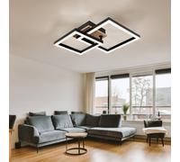 Plafonnier plafonnier lampe en bois lampe de salle à manger lumineuse en bois, MDF aspect bois métal opale noire, LED 15W 700Lm blanc chaud, LxPxH 42x31x8cm