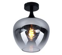 Lampe de plafond LED verre fumé lampe de salon lampe de plafond chambre à coucher, métal noir, 7W 806lm blanc chaud, DxH 24x31,5 cm