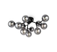 Lampe De Plafond Métal Verre Fumé 60 Cm Large Noir 12X G9 Boule De Plafond
