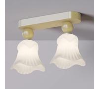 Lampe de Plafond Plafonnier Moderne en Verre Blanc Style Nordique Semi-Encastré 2 Lampes en Forme de Fleur Luminaire D'Entrée pour Couloir Français Éclairage de Plafond