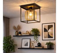 Lampe de plafond Plafonnier noir sable Lampe de salon design rétro, métal, 1x douille E27, LxlxH 23x23x28,5 cm