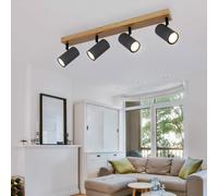 Spot de plafond 4 flammes plafonnier aspect bois GU10 plafonnier salon avec spots orientables, métal, 4x GU10, LxlxH 56x6x12 cm