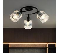 Plafonnier Lampe de plafond Lampe de salon Lampe de table à manger Rondell 3 flammes, métal verre ambre noir, 3x E27, D 25 cm