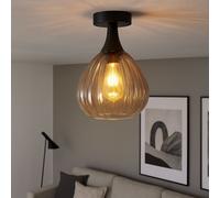 Lampe De Plafond Retro Noire En Métal Avec Verre Fumé Pour Salon Et Cuisine E27