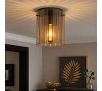 Lampe De Plafond Ronde Grise Retro En Verre Amber H 23 Cm