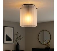 Plafonnier satiné lampe de salon verre rainuré plafonnier gris lampe de couloir, 1x E27, DxH 18 x 23 cm