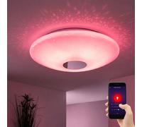 Plafonnier Smart LED dimmable par app Lampe de salon effet étoilé Lampe de chambre, changement de couleur RVB, 17W 2100lm blanc chaud - blanc froid, DxH 38x 9,5 cm
