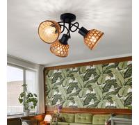 Lampe De Plafond Spot 3 Flammes En Bambou Métallique Noir