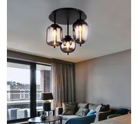 Lampe De Plafond Spot 3 Flammes Métal Verre Fumé Noir D 46cm