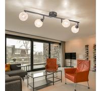 Plafonnier Suspension Barre de Spots 4 à Flammes Souple Chrome Verre LED L 60cm