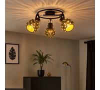 Lampe de plafond Spot de salon Lampe de cuisine optique cristal Spots mobiles 3 flammes, métal noir or, 3 x E27, H 29 cm