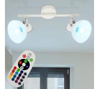 Plafonnier spot de plafond orientable en verre blanc plafonnier chrome, interrupteur, télécommande dimmable, 2x LED RVB 4,8W 470Lm blanc chaud, L 35 cm