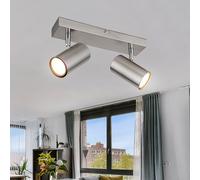 Spot plafond, plafonnier 2 flammes, spot orientable chrome, spots orientables, métal scandinave nickel, 2x douilles GU10, HxLxP 12x26x6cm